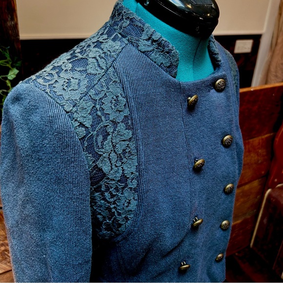 Free People Double Breasted Military Blazer Jacket w/ Lace Panels We The Free - Picture 5 of 13